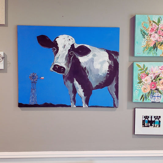 Blue Texas Cow Original by Michelle Dini